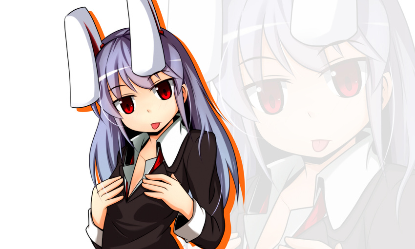 :p animal_ears blazer bunny_ears jacket kogeshaku_(kogeshak) lavender_hair long_hair looking_at_viewer red_eyes reisen_udongein_inaba solo tongue tongue_out touhou zoom_layer