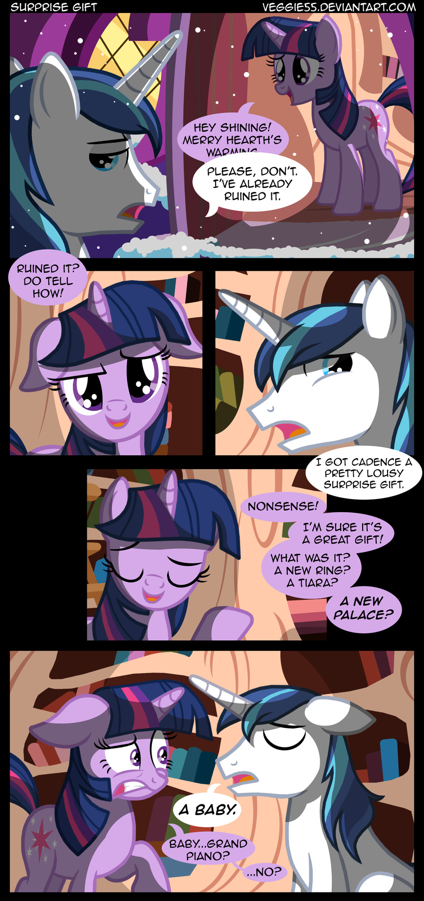 blue_eyes book brother_and_sister building comic cutie_mark dialog dialogue duo english_text equine eyes_closed female feral friendship_is_magic fur hair horn horse male mammal my_little_pony pony purple_eyes purple_fur shining_armor_(mlp) sibling snow text twilight_sparkle_(mlp) two_tone_hair unicorn veggie55 white_fur window wood