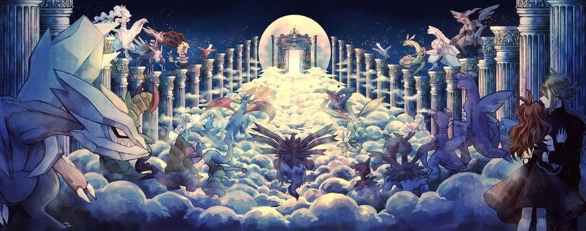 1girl altaria arceus axew bad_id bad_pixiv_id bagon brown_hair chain cloud colonnade column deino_(pokemon) dialga dragonair dragonite dratini druddigon flygon fraxure full_moon gabite garchomp gate gen_1_pokemon gen_2_pokemon gen_3_pokemon gen_4_pokemon gen_5_pokemon gible giratina green_hair haxorus highres hydreigon kabocha_torute kingdra kyurem latias latios legendary_pokemon moon n_(pokemon) palkia pillar pokemon pokemon_(creature) pokemon_(game) pokemon_bw pokemon_dppt pokemon_gsc pokemon_rgby pokemon_rse ponytail rayquaza reshiram revision salamence shelgon touko_(pokemon) vibrava zekrom zweilous