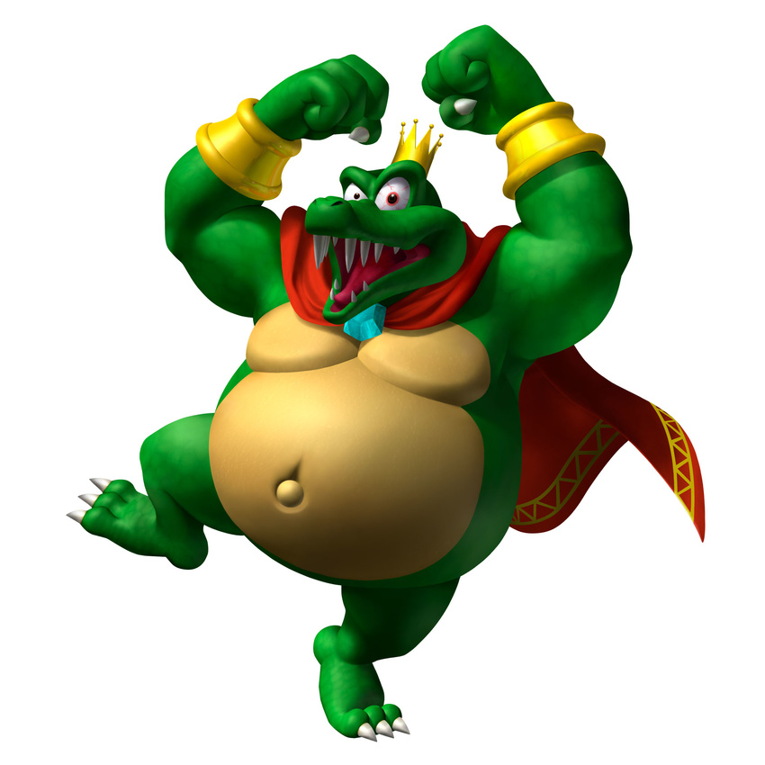 cape crocodile crocodilian crown donkey_kong_country fangs green_skin highres king_k._rool nintendo simple_background white_background