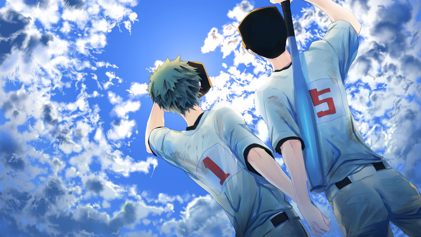 back highres ookiku_furikabutte ren_mihashi short_hair sky sport_uniform tajima_yuuichirou tawashitobitamaru