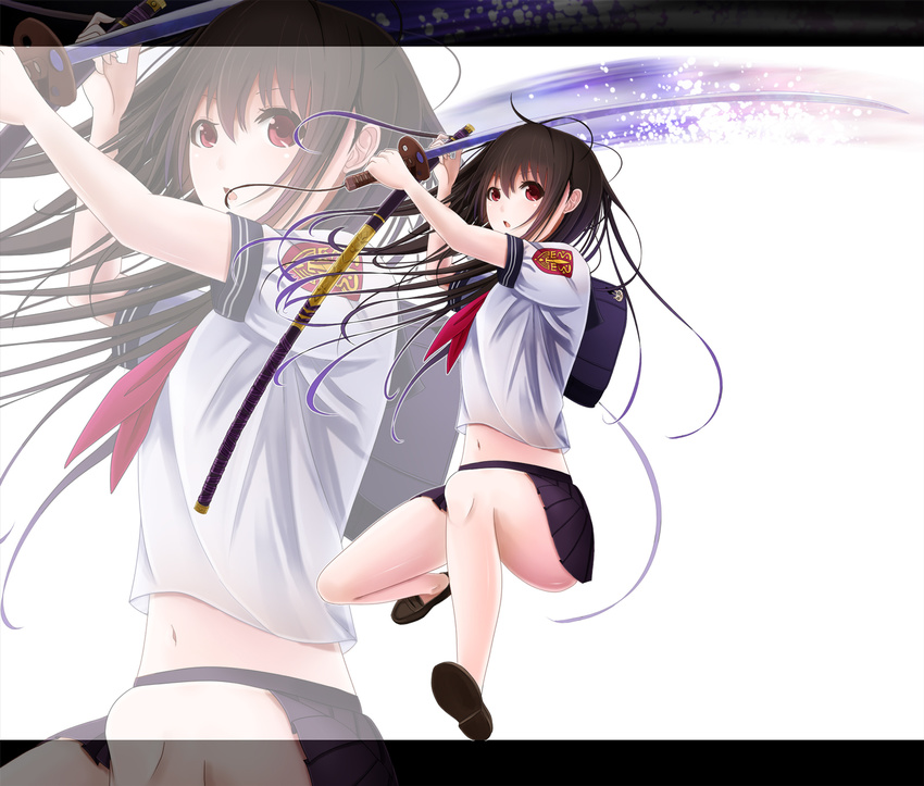 black_hair kentaurosu original seifuku sword weapon zoom_layer