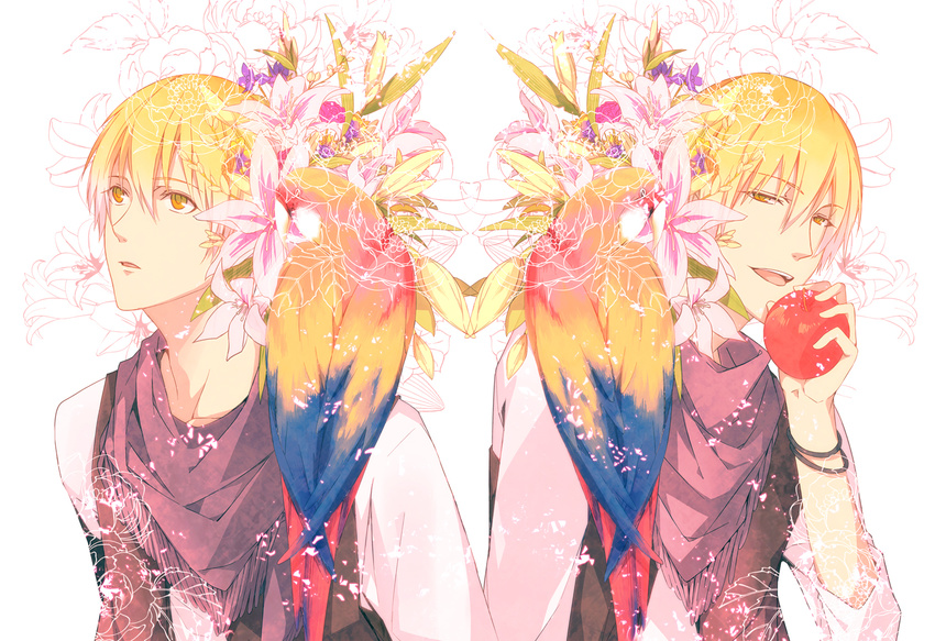 apple blonde_hair flower food fruit kise_ryouta kuroko_no_basuke open_mouth short_hair