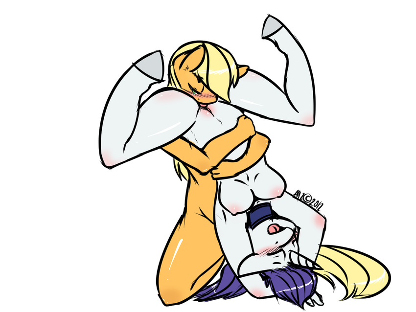 anthro anthrofied applejack_(mlp) avante92 blonde_hair blush couple cunnilingus duo equine eyes_closed female friendship_is_magic green_eyes hair horn horse lesbian licking mammal my_little_pony open_mouth oral oral_sex plain_background pony purple_hair pussy rarity_(mlp) sex spread_legs spreading tongue unicorn upside_down vaginal white_background