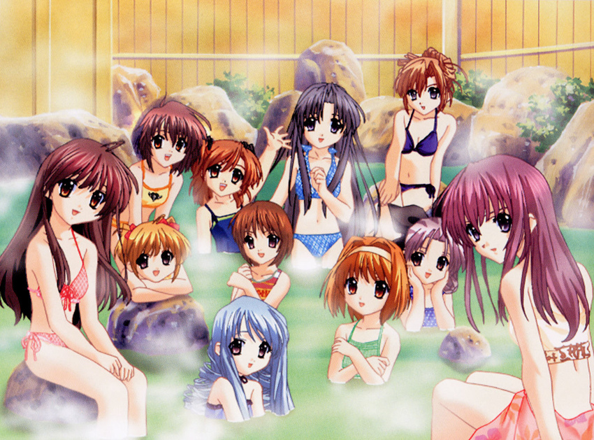 aria_(sister_princess) bikini blonde_hair blue_hair chikage_(sister_princess) game_cg haruka_(sister_princess) hinako_(sister_princess) kaho_(sister_princess) karen_(sister_princess) mamoru_(sister_princess) marie_(sister_princess) multiple_girls onsen orange_eyes orange_hair pink_hair purple_eyes purple_hair red_eyes red_hair rinrin_(sister_princess) sakuya_(sister_princess) shirayuki_(sister_princess) sister_princess swimsuit yotsuba_(sister_princess)