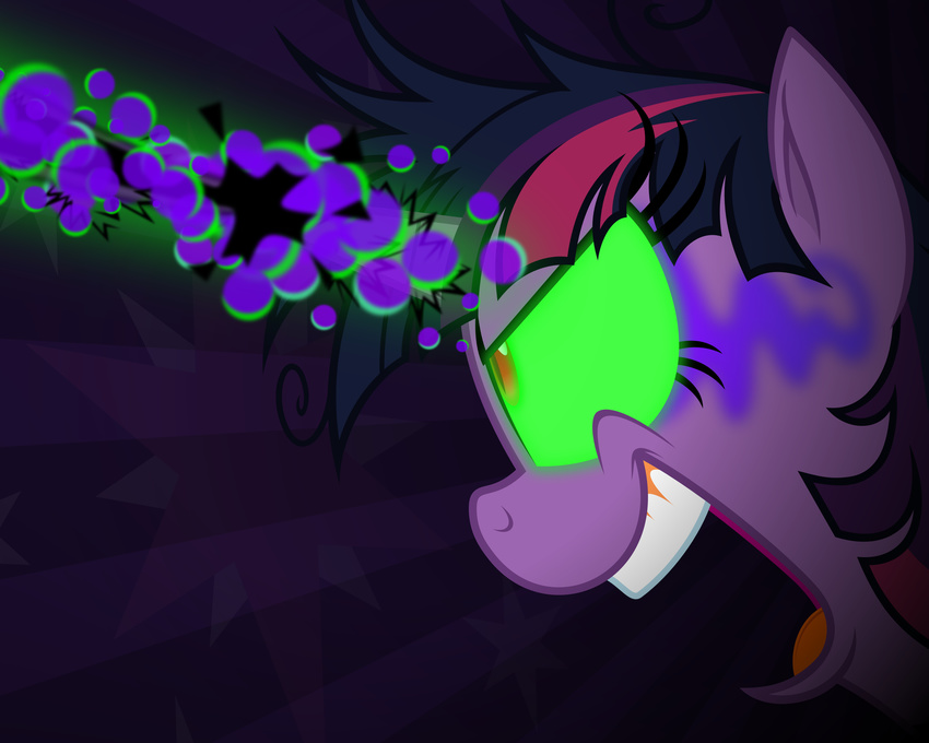 absurd_res dark_magic equine evil eye_mist female friendship_is_magic hair hi_res horn horse magic mammal multi-colored_hair my_little_pony pony red_eyes smile solo twilight_sparkle_(mlp) unicorn zutheskunk