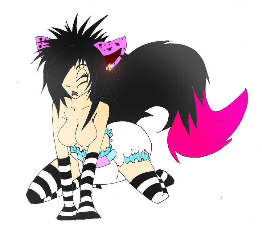 breasts cat cute diaper diaperfur diapers emo eve feline female girly goth infantilism leggings legwear leopard mammal nappy open_mouth piercing spread_legs spreading stockings striped_clothing thigh_highs transgender vampiresvestige wet