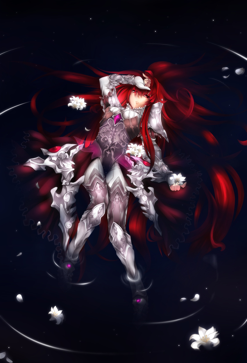 1girl armor artist_request fi-san floating flower highres original red_eyes red_hair solo star stars water