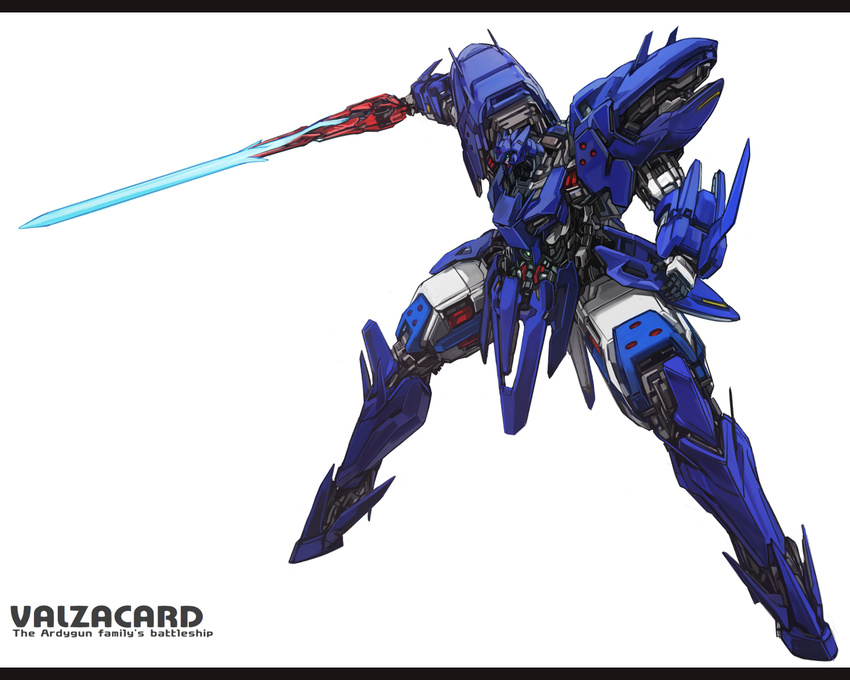 english highres looking_at_viewer machinery mecha no_humans sachito science_fiction super_robot_wars super_robot_wars_w sword valzacard weapon