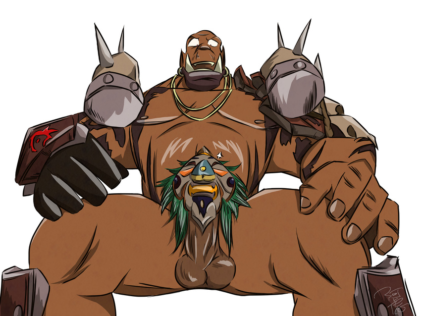 armor balls biceps big_muscles big_penis erection garrosh jewelry male mask muscles nipples nude of orc pecs penis plain_background solo source_request surprise tan_skin tattoo tiger_(artist) tusks video_games warcraft world world_of_warcraft