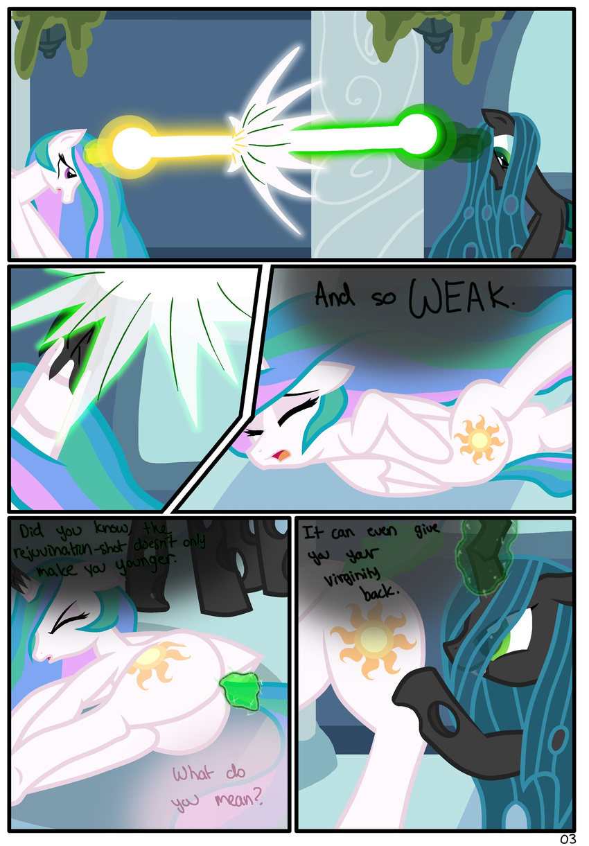 duo equine female feral friendship_is_magic horn horse mammal my_little_pony pony princess_celestia_(mlp) pyruvate queen_chrysalis_(mlp) winged_unicorn wings