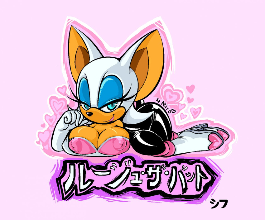 &lt;3 bat big_breasts blue_eyes boots breasts cleavage clothed clothing female looking_at_viewer mammal nipples rouge_the_bat sega sif solo sonic_(series) wings