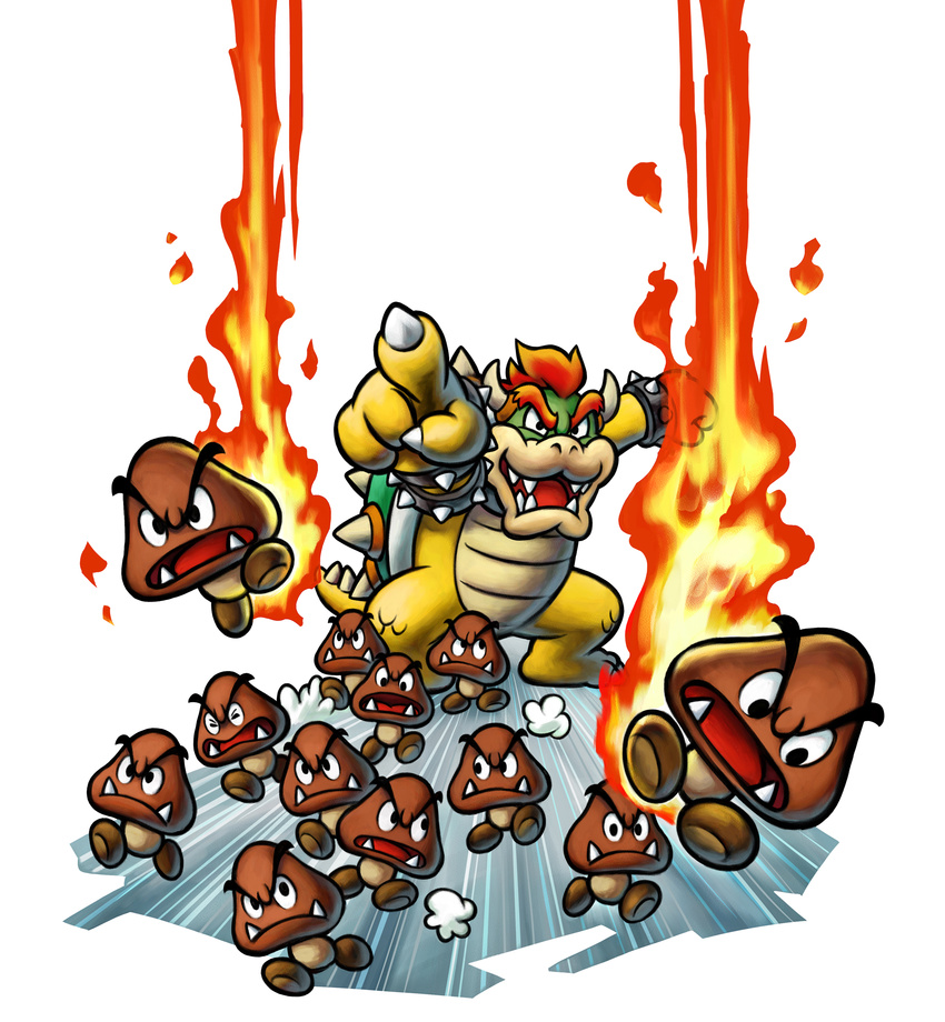 bowser bowser's_inside_story fire goomba highres mario_&amp;_luigi mario_&amp;_luigi:_bowser's_inside_story mario_(series) nintendo official_art point running super_mario_bros.