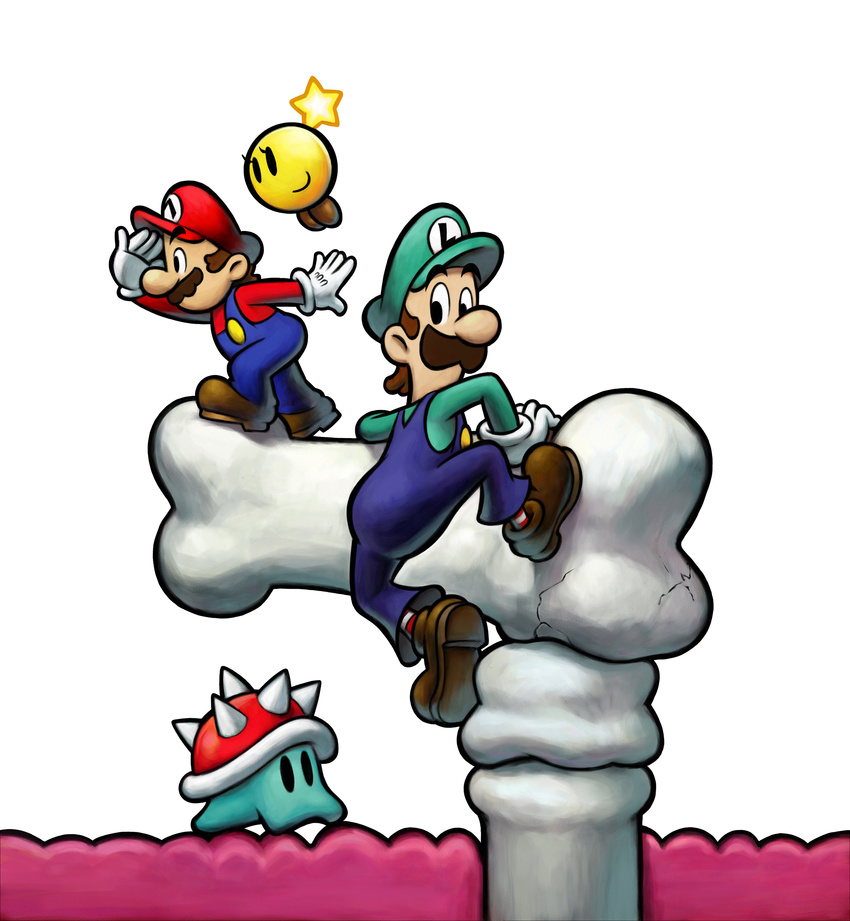 absurdres bone bowser's_inside_story highres luigi mario mario_&amp;_luigi mario_&amp;_luigi:_bowser's_inside_story mario_(series) nintendo official_art spike_blop starlow super_mario_bros.