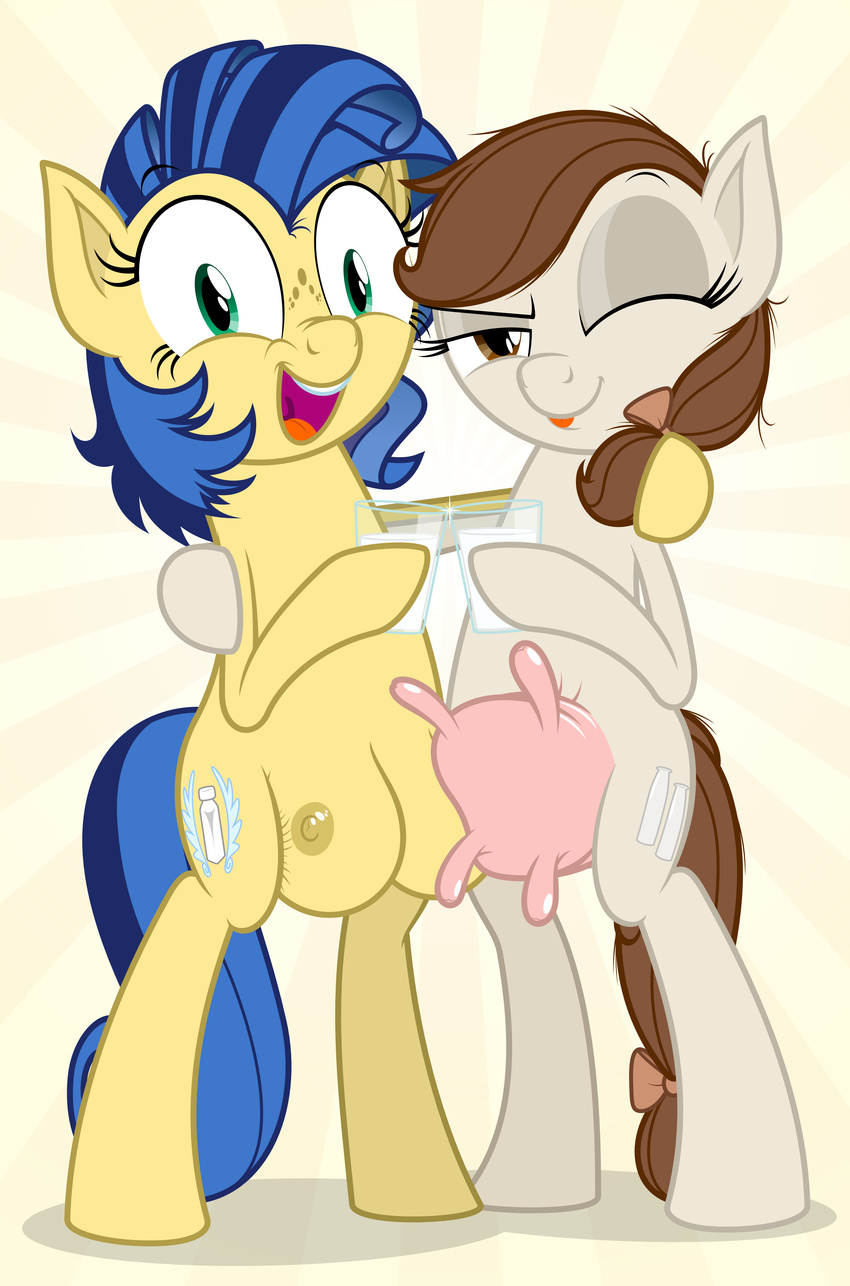 absurd_res duo equine female friendship_is_magic hi_res horse looking_at_viewer mammal milk milky_way milky_way_(character) my_little_pony one_eye_closed pony smile teats udders wink zutheskunk