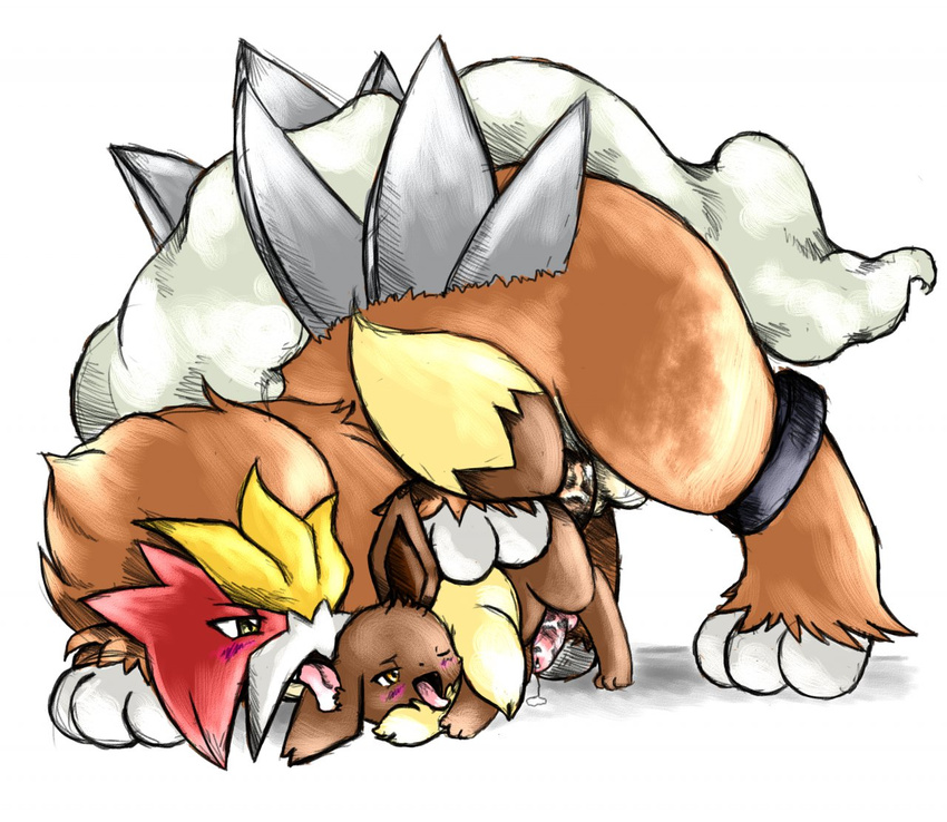 anal balls brown_fur eevee entei gay male plain_background pok&eacute;mon precum size_difference tranquilmyst white_background yellow_eyes