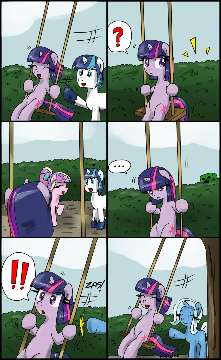 ... 2012 ? aburd_res blue_eyes blue_hair bush ciriliko creeper cutie_mark equine female feral friendship_is_magic hair horn horse male mammal minecraft multi-colored_hair my_little_pony pony princess_cadance_(mlp) purple_eyes shining_armor_(mlp) signature swing trixie_(mlp) twilight_sparkle_(mlp) unicorn video_games white_hair young