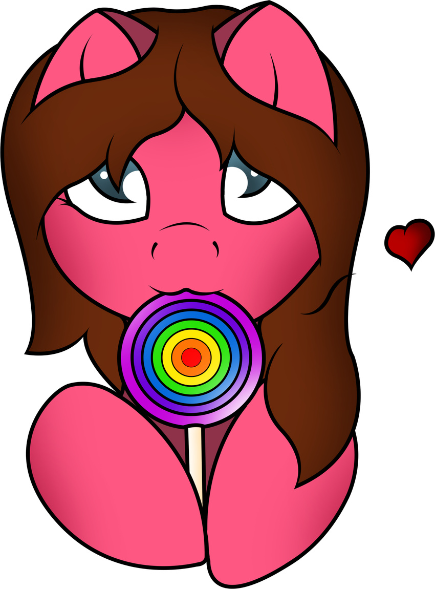 absurd_res blue_eyes brown brown_hair candy cute eating equine female feral friendship_is_magic fur grey_eyes hair hi_res horse lollipop looking_at_viewer lunaesshadow mammal my_little_pony pink pink_fur pony rainbow short_hair smile solo yuki