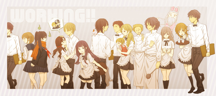 6+girls adachi_masahiro apron asuka0129 black_hair blonde_hair cat higashida_daisuke kamakura_shiho kondou_hime kondou_kisaki kouno_takuya long_hair miyakoshi_hana multiple_boys multiple_girls muranushi_sayuri nagata_rui saiki_kouki saint_valentinus saitou_daichi sakaki_ken'ichirou scarf school_uniform serafuku shindou_yuuta tasaka_(working!!_(web_manga)) waiter waitress working!! working!!_(web_manga) yamada_aoi yanagiba_miri