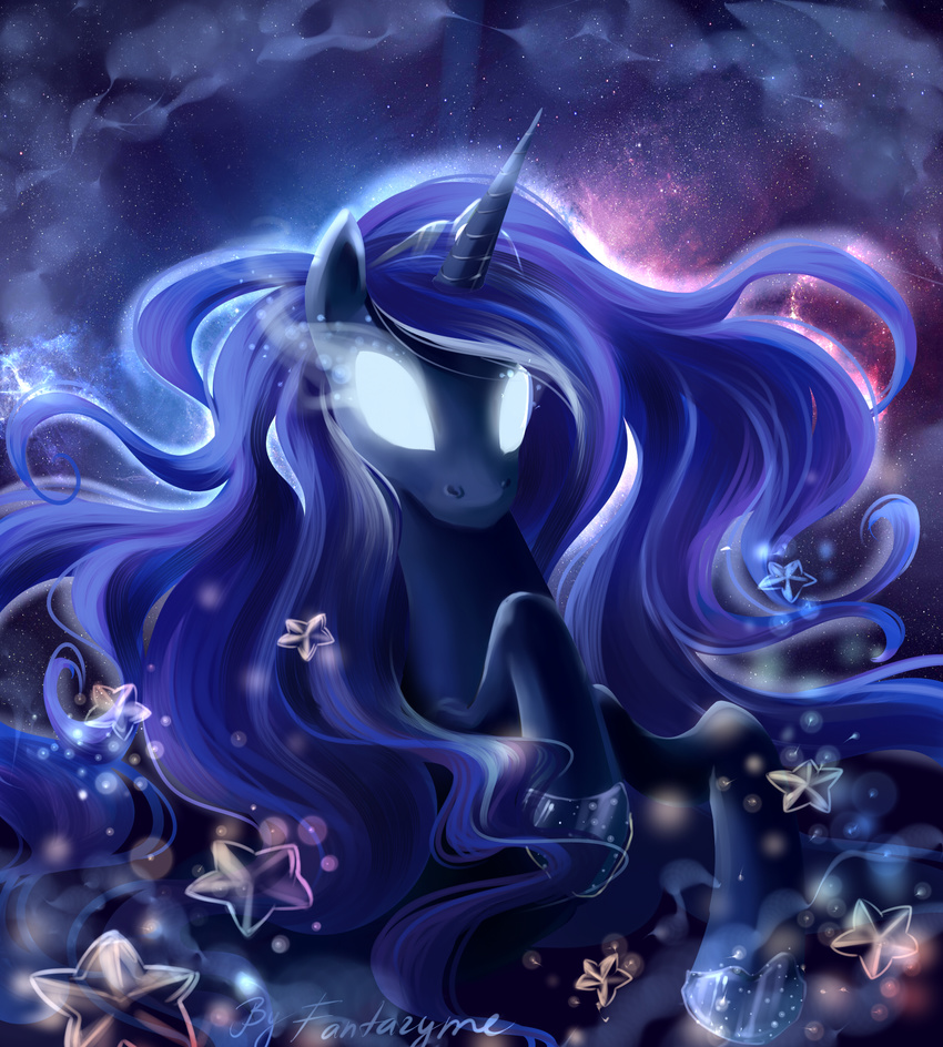 blue_hair equine eye_mist fantazyme female feral friendship_is_magic glowing_eyes hair horn horse long_hair mammal my_little_pony pony princess_luna_(mlp) solo stars unicorn