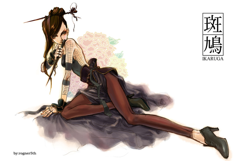 dress fishnets gothic hair_ornament hao_&amp;_su high_heels ikaruga kagari_(ikaruga) leggings shoes solo