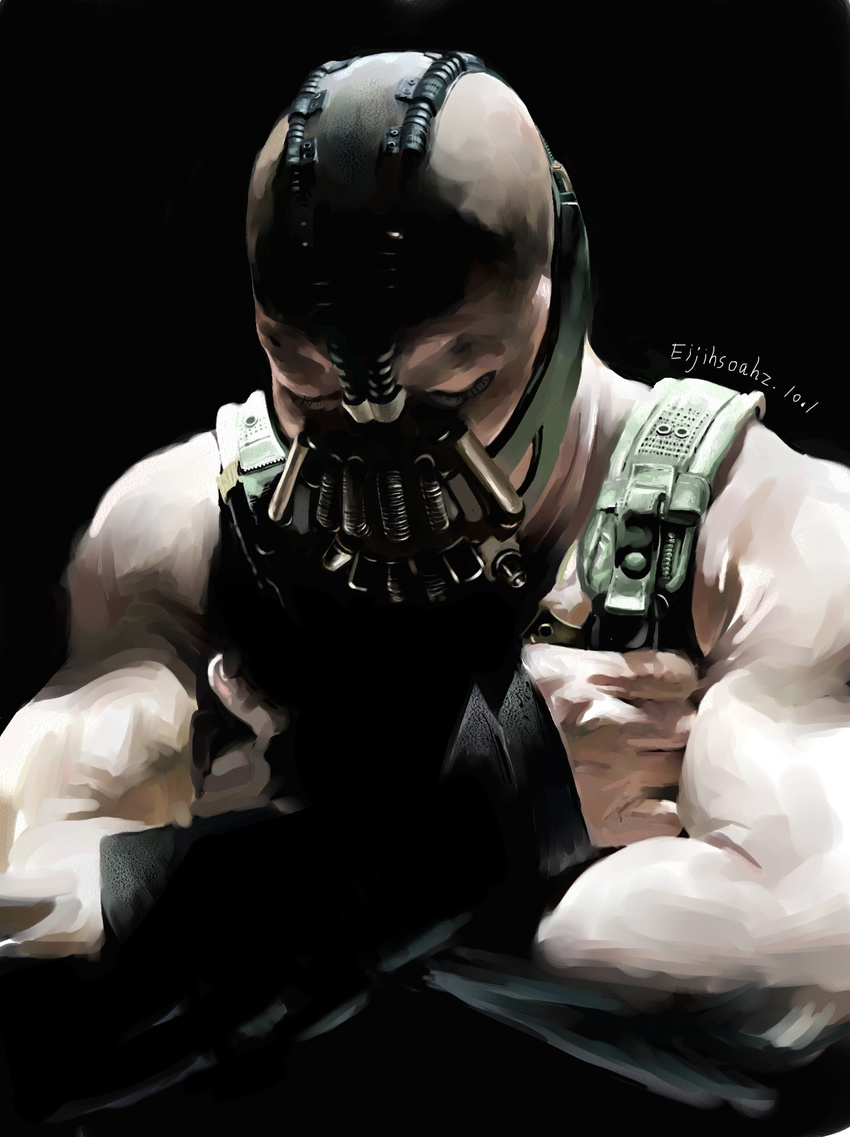 bald bane batman_(series) closed_eyes crossed_arms dc_comics highres male_focus mask signature solo the_dark_knight_rises