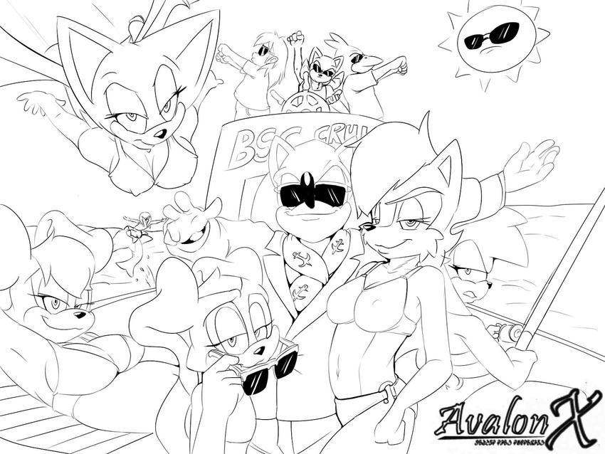 amy_rose anthro aval0nx avian bat big_breasts bikini bird boat breasts cetacean chipmunk clothed clothing cream_the_rabbit dolphin dolphin_riding erect_nipples eyewear female fishing flying hedgehog knuckles_the_echidna lagomorph looking_at_viewer male mammal marine milf monochrome mother mother_and_daughter navel nipples parent rabbit rodent rouge_the_bat sally_acorn sega ship skimpy smile sonic_(series) sonic_the_hedgehog sun sunglasses swimsuit tight_clothing vanilla_the_rabbit water wings