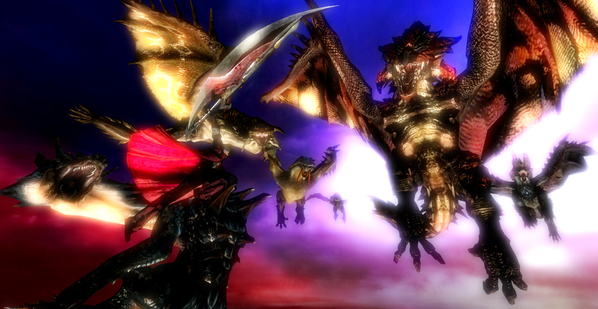 alatreon barioth capcom dante dante_(devil_may_cry) devil_may_cry diablos dragon epic fight fighting lagiacrus monster_hunter rathalos rathian sparda sword weapon