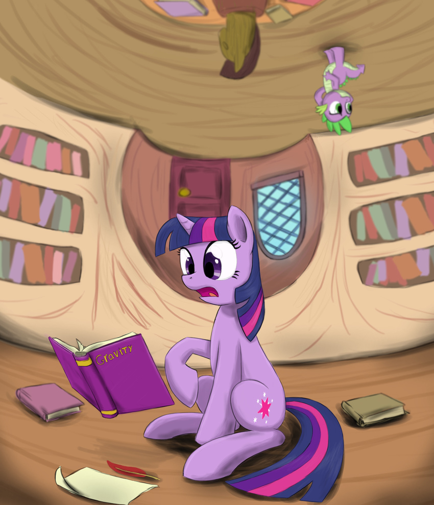 book cub cutie_mark dragon duo english_text equine female feral friendship_is_magic fur green_eyes hair hi_res horn horse inside male mammal my_little_pony otakuap paper pony purple_eyes purple_fur purple_scales quill spike_(mlp) text twilight_sparkle_(mlp) two_tone_hair unicorn wood young