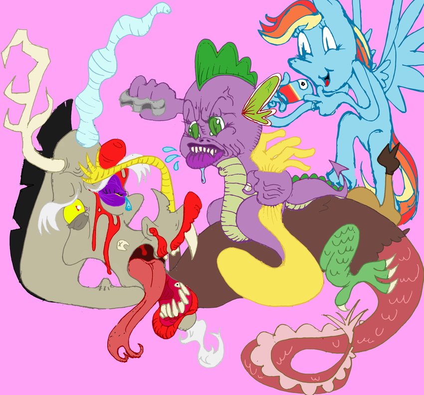 blood creepy discord_(mlp) drawing equine female friendship_is_magic horse male my_little_pony my_little_pony_ nightmare_fuel open_mouth pony raimbow_dash(mlp) spike_(mlp) what what_has_science_done
