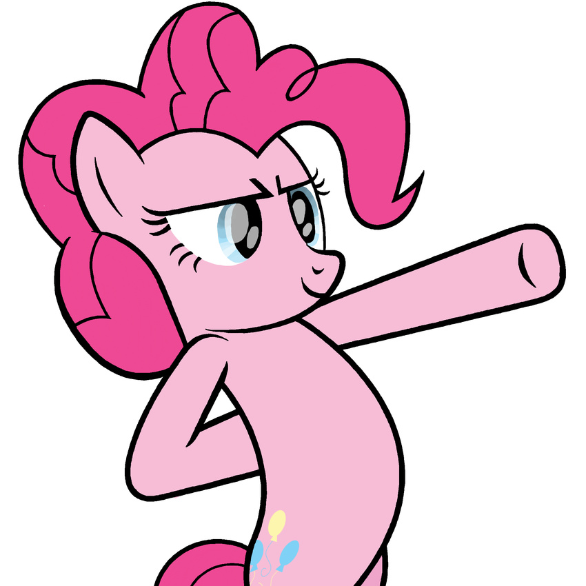 arm_forward arm_on_back blue_eyes cutie_mark equine eyebrow eyes female friendship_is_magic hair horse mammal mane my_little_pony nude overlordadam pink_body pink_hair pink_tail pinkie_pie_(mlp) plain_background pony proud raised_arm smirk snout solo standing white_background