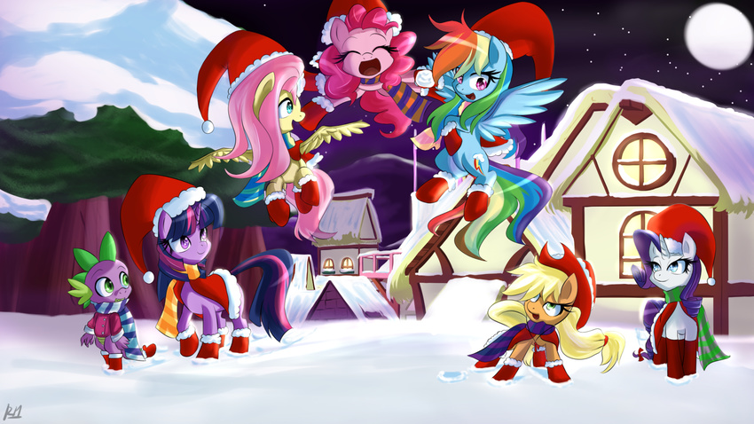 dragon equine female feral fluttershy_(mlp) friendship_is_magic horn horse mammal moon my_little_pony pegasus pinkie_pie_(mlp) pony rainbow_dash_(mlp) rarity_(mlp) reikomuffin scalie spike_(mlp) twilight_sparkle_(mlp) unicorn wings