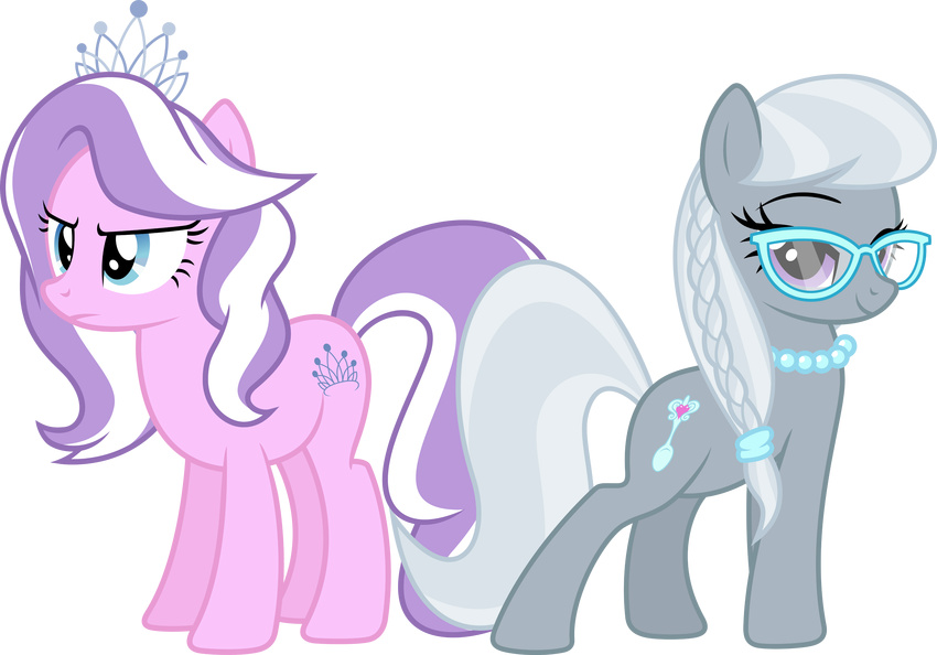 alpha_channel diamond_tiara_(mlp) duo equine female feral friendship_is_magic hi_res horse kraysee mammal my_little_pony necklace plain_background pony silver_spoon_(mlp) tiara transparent_background