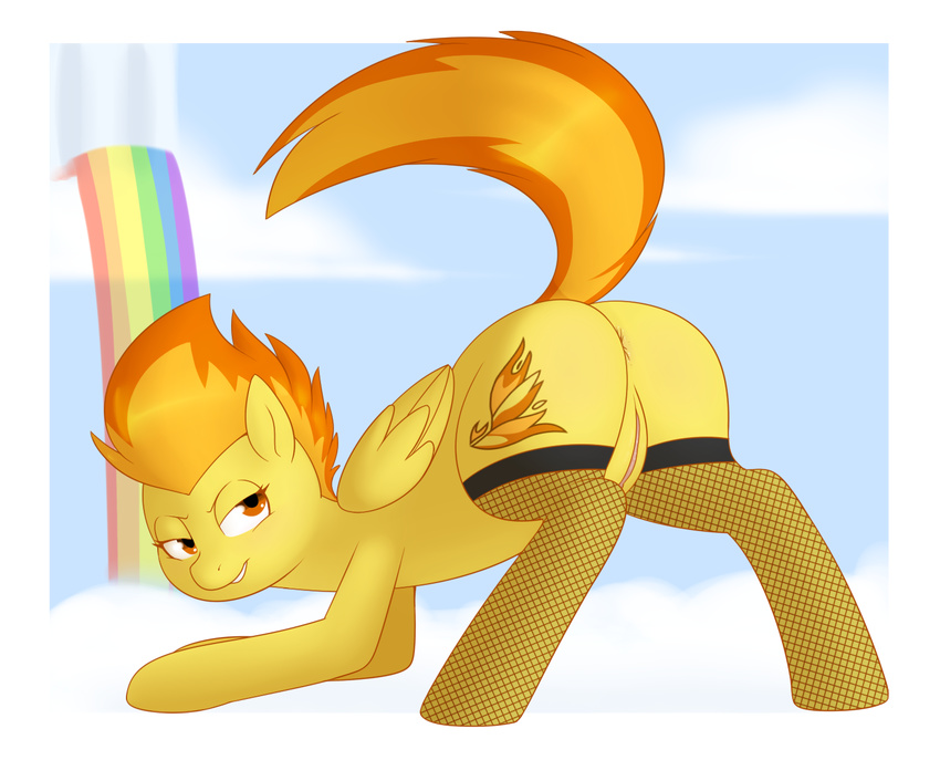 anus ass_up bent_over butt cloud equine female feral friendship_is_magic hair legwear mammal my_little_pony pegasus presenting presenting_hindquarters pussy rainbow raised_tail redintravenous solo spitfire_(mlp) stockings two_tone_hair wings wonderbolts_(mlp) wounderbolts_(mlp)