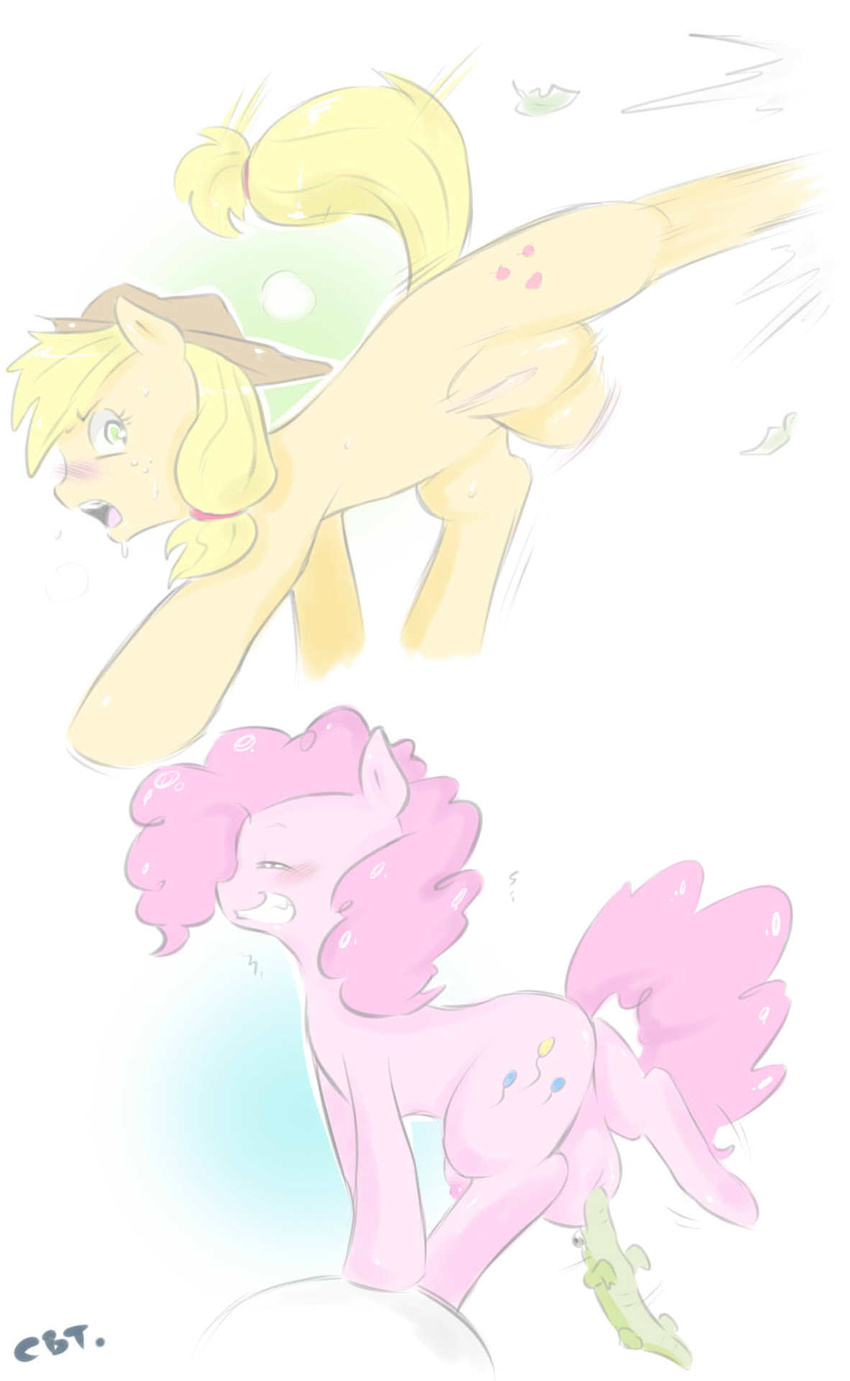 applejack applejack_(mlp) blonde_hair blush cold-blooded-twilight cowboy_hat cutie_mark equine female feral freckles friendship_is_magic fur green_eyes group gummy gummy_(mlp) hair hat horse mammal my_little_pony nipples pink_fur pink_hair pinkie_pie pinkie_pie_(mlp) pony sweat teats