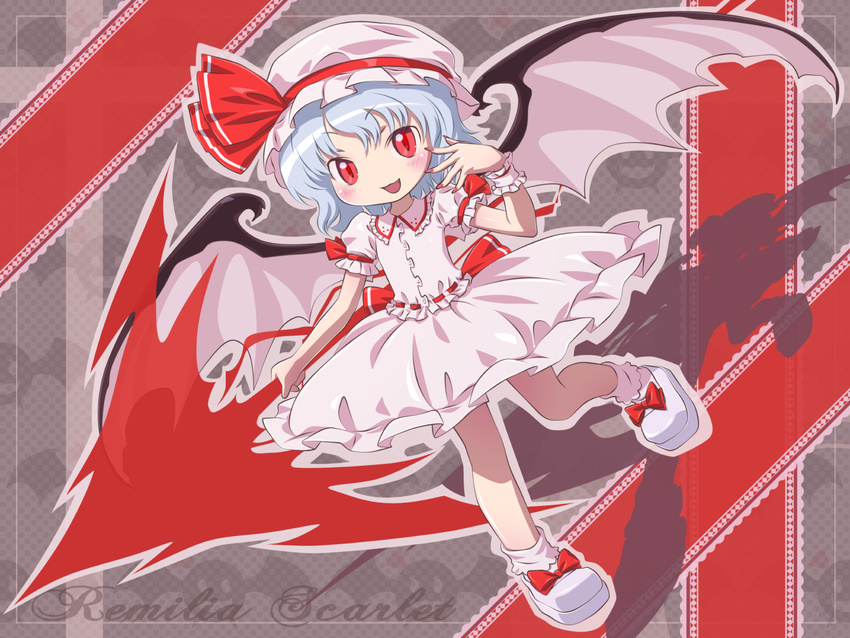 ah-negitorow aqua_hair blush chibi dress hat red_eyes remilia_scarlet ribbons short_hair touhou weapon wings