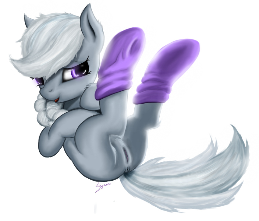 cub equine female feral friendship_is_magic horse leyanor mammal my_little_pony pony presenting purple_eyes pussy silver_spoon_(mlp) socks solo young