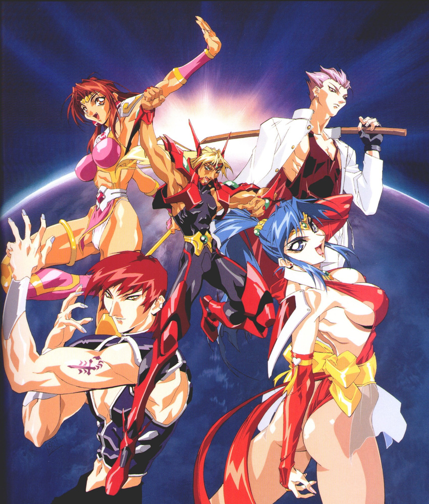 armor ass breasts buttocks choujin_gakuen_gowcaizer dvd fang gowcaizer gowkaiser highres kaiza_isato karin_son kash kash_gyustan kyosuke long_nails masami_obari official_art oobari_masami power_armor shaia_hishizaki shigure_kyosuke sideboob spandex technos voltage_fighter_gowcaizer