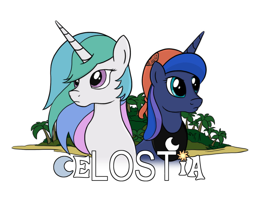 2014 absurd_res bandanna beach blue_fur blue_hair bredgroup comic crossover duo english_text equine female feral friendship_is_magic fur hair hi_res horn horse island jungle long_hair lost_(series) mammal multicolored_hair my_little_pony outside palm_tree pony princess_celestia_(mlp) princess_luna_(mlp) purple_eyes royalty seaside sibling silverane sisters text tree winged_unicorn wings