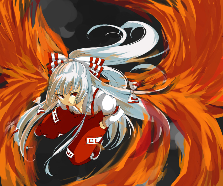 bad_id bad_pixiv_id fire fujiwara_no_mokou long_hair nugaa red_eyes ribbon solo touhou