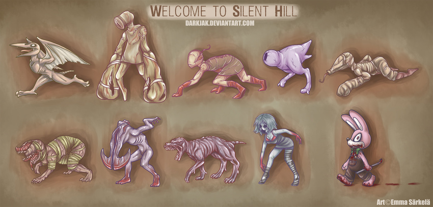 air_screamer ambiguous_gender anthro avian bird canine closer clothed clothing creepy darkjak demon dog doll doublehead female feral feral_(silent_hill) lagomorph male mammal monster numb_body rabbit schism silent_hill_homecoming smile valtiel