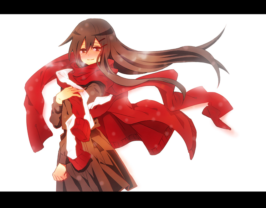 bad_id bad_pixiv_id black_hair blush hair_ornament hairclip jacket kagerou_project kuboo long_hair red_scarf scarf school_uniform solo tateyama_ayano tears toumei_answer_(vocaloid) track_jacket