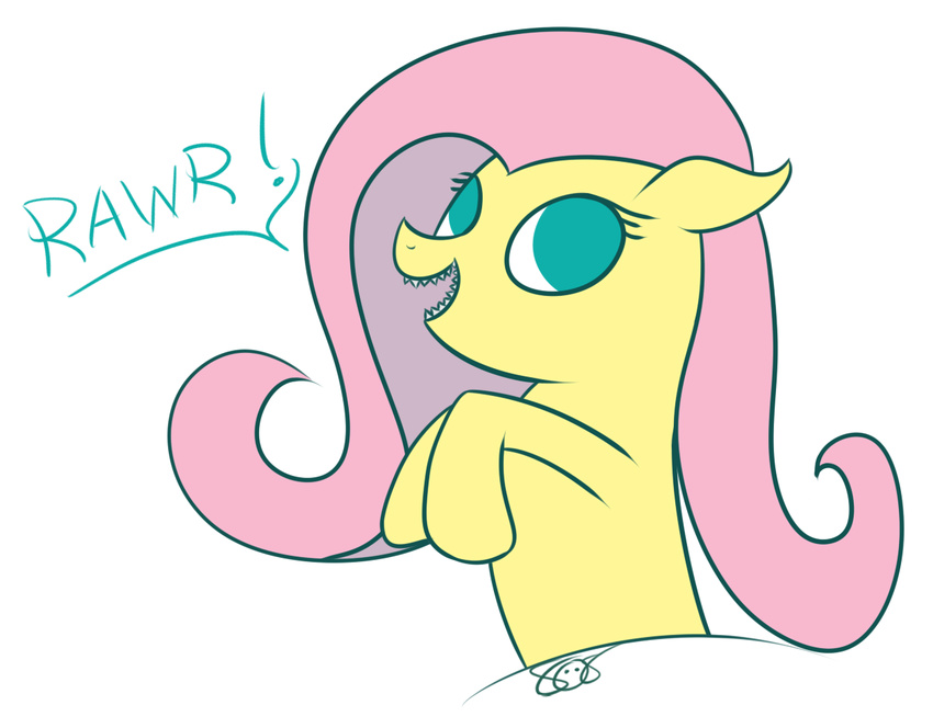aruigus808 equine female feral fluttershy_(mlp) friendship_is_magic green_eyes hair horse mammal my_little_pony pink_hair plain_background pony rawr white_background