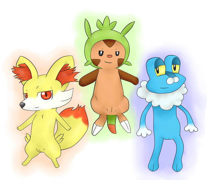 amphibian blue blue_body canine chespin female fennec fennekin feral fox froakie frog hair looking_at_viewer mammal nintendo plain_background pok&#233;mon pok&eacute;mon pussy video_games white_background zekromlover