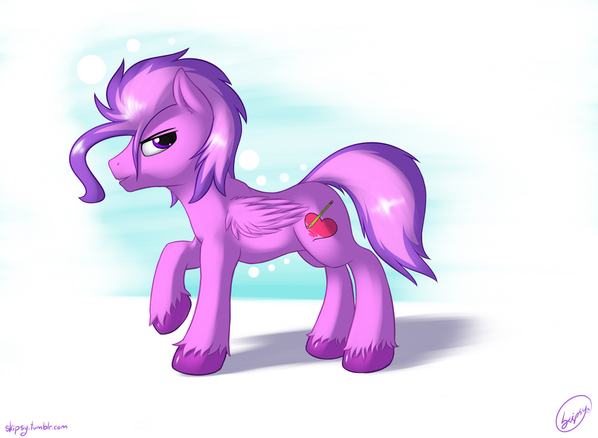 cutie_mark equine feral fur hair horse male mammal my_little_pony pegasus pink_fur plain_background pony purple_eyes skipsy skipsy_(character) solo sweet_strokes two_tone_hair white_background wings