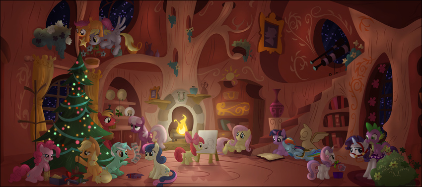 apple_bloom_(mlp) applejack_(mlp) big_macintosh_(mlp) bonbon_(mlp) cheerilee_(mlp) christmas collar cub cutie_mark cutie_mark_crusaders_(mlp) derpy_hooves_(mlp) dragon equine female feral fireplace fluttershy_(mlp) friendship_is_magic group hi_res holidays horn horse library lyra_(mlp) lyra_heartstrings_(mlp) male mammal my_little_pony pegasus pinkie_pie_(mlp) pony rainbow_dash_(mlp) rarity_(mlp) rope scalie scootaloo_(mlp) socks spike_(mlp) stinkehund sweetie_belle_(mlp) tree twilight_sparkle_(mlp) unicorn wings young