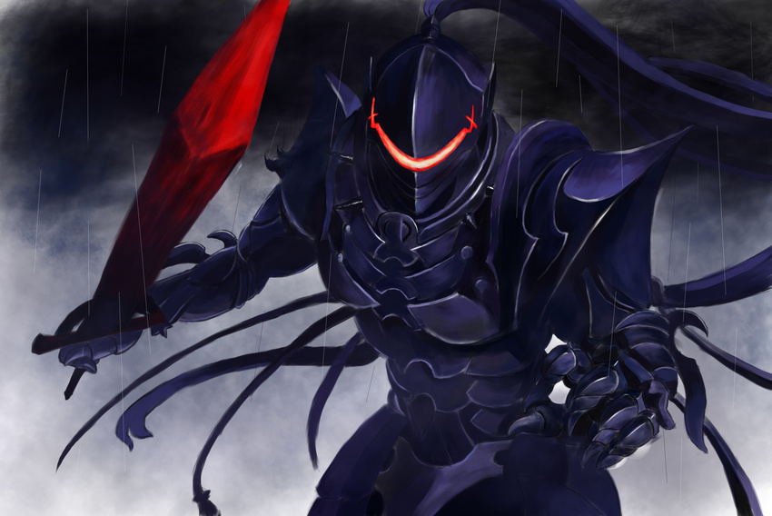 absurdres armor bad_id bad_pixiv_id berserker_(fate/zero) black_armor fate/zero fate_(series) full_armor highres knight male_focus rain solo sword twl54212338 weapon