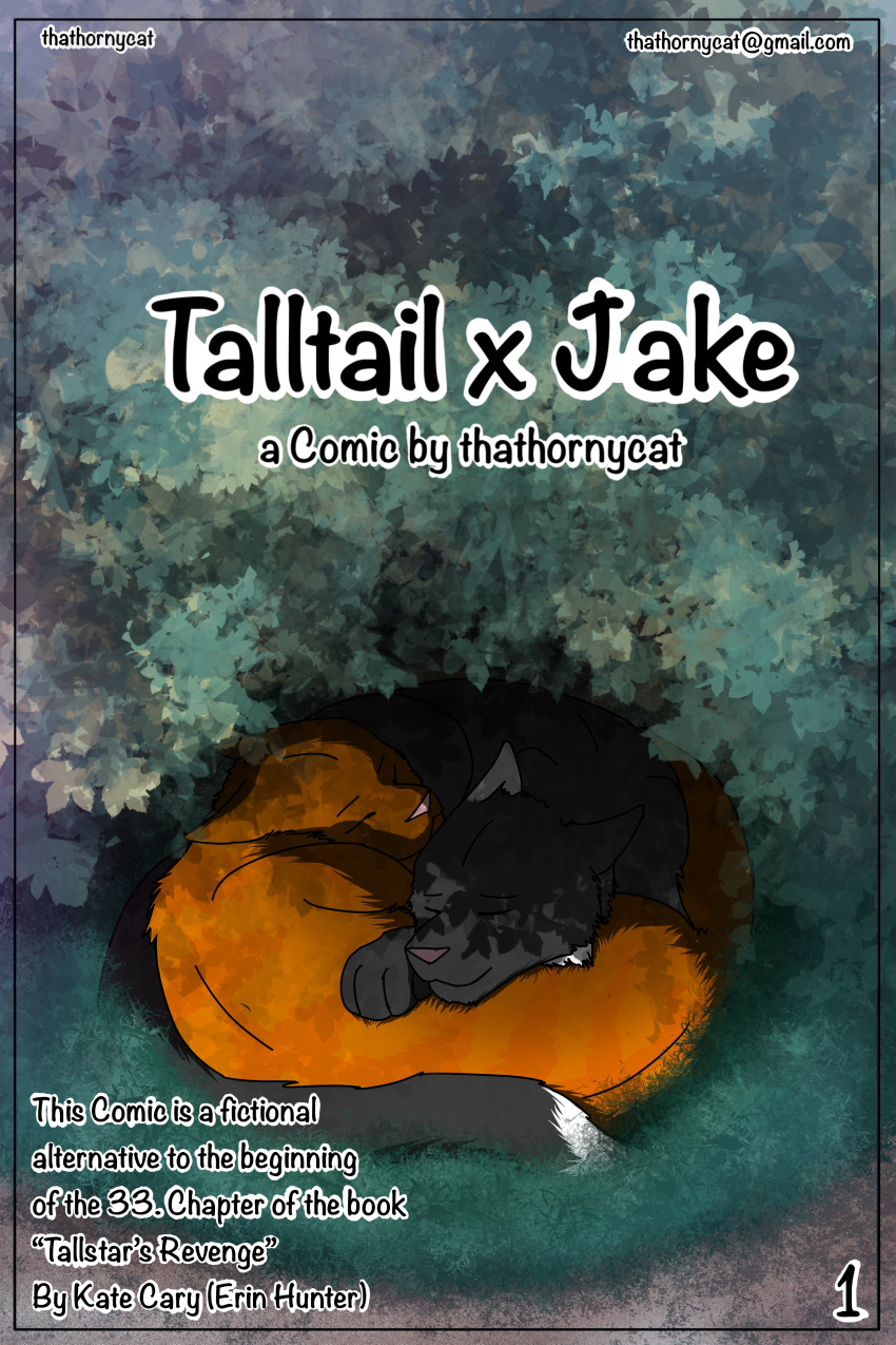 cat colored comic cover cover_page curled_up english_language feline feral fur grass hi_res jake_(warriors_cats) lying male mammal one_eye_closed outside paws shaded sleeping tallstar_(warriors_cats) talltail_(warriors_cats) text thathornycat warriors_(cats)