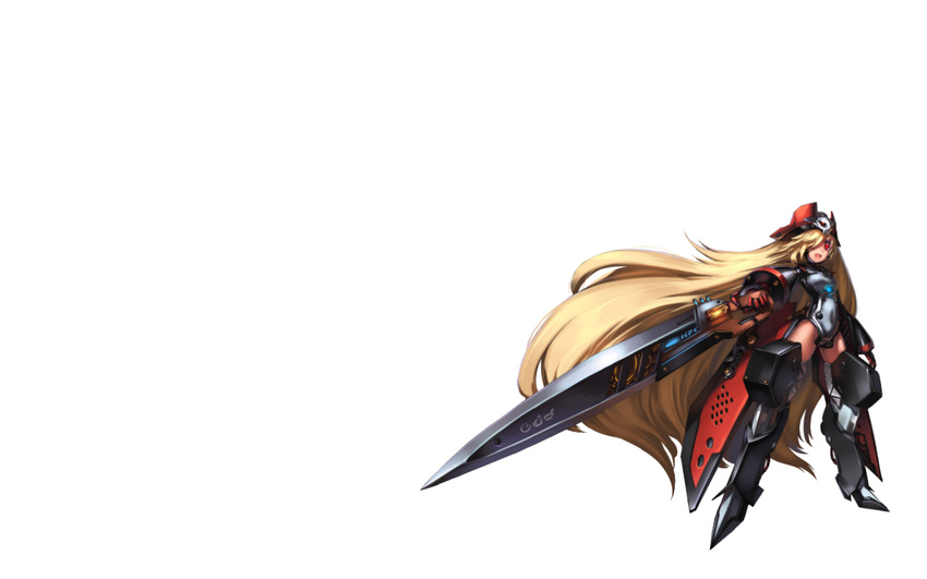 babycat blonde_hair long_hair mechagirl original red_eyes sword weapon white