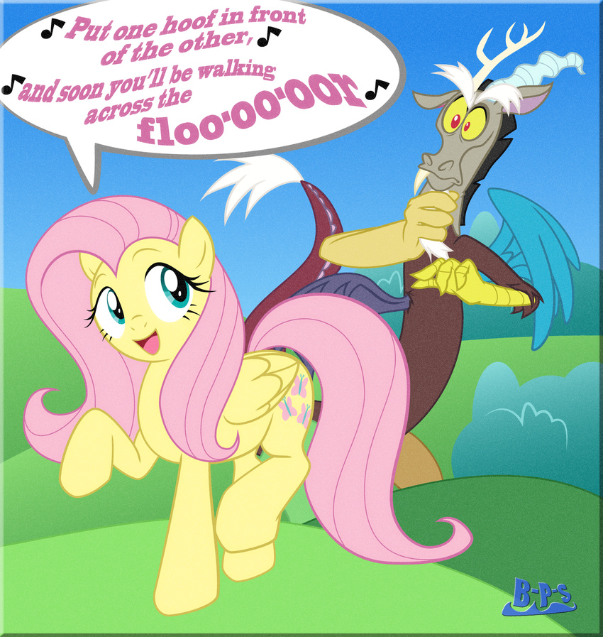 discord_(mlp) draconequus english_text equine female feral fluttershy_(mlp) friendship_is_magic horse mammal my_little_pony pegasus pony text wings